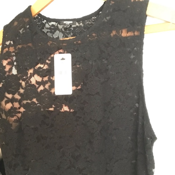 Express NWT Fitted Black Lace Crew Neck Tank - Picture 12 of 12
